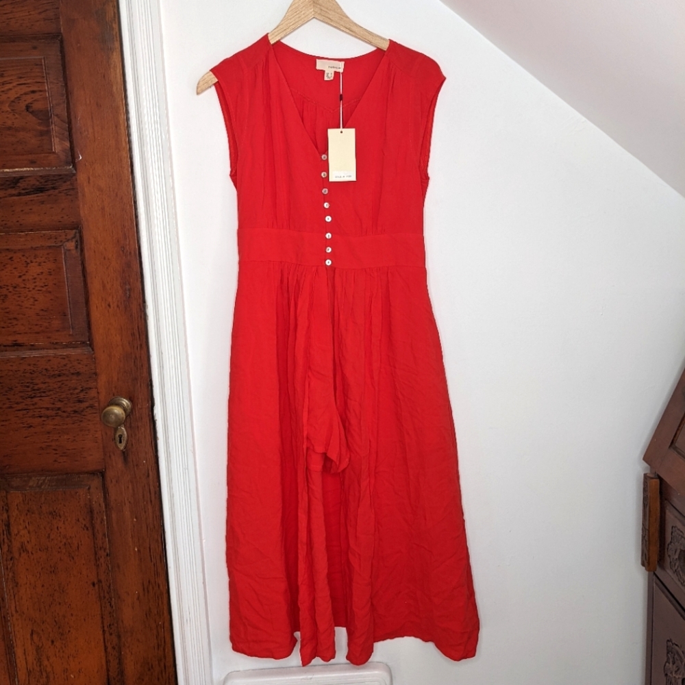 THE KORNER Linen Blend Romper with Midi Skirt Overlay NEW Size S